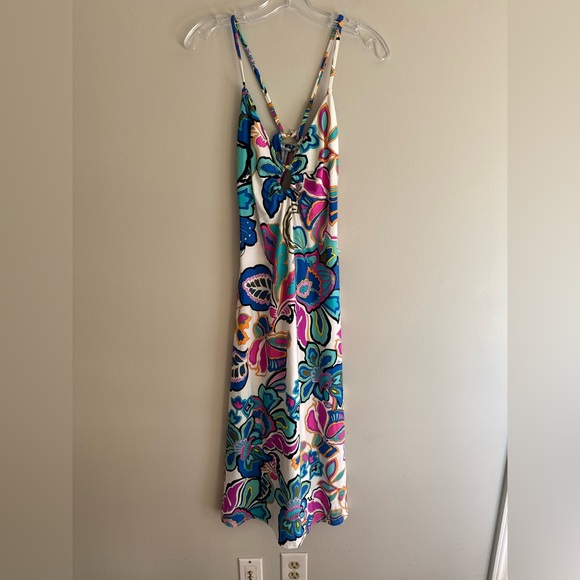 Trina Turk Mandalay Floral Cut Out Back Swim Jersey Cover Up Midi Dress M - Picture 5 of 7